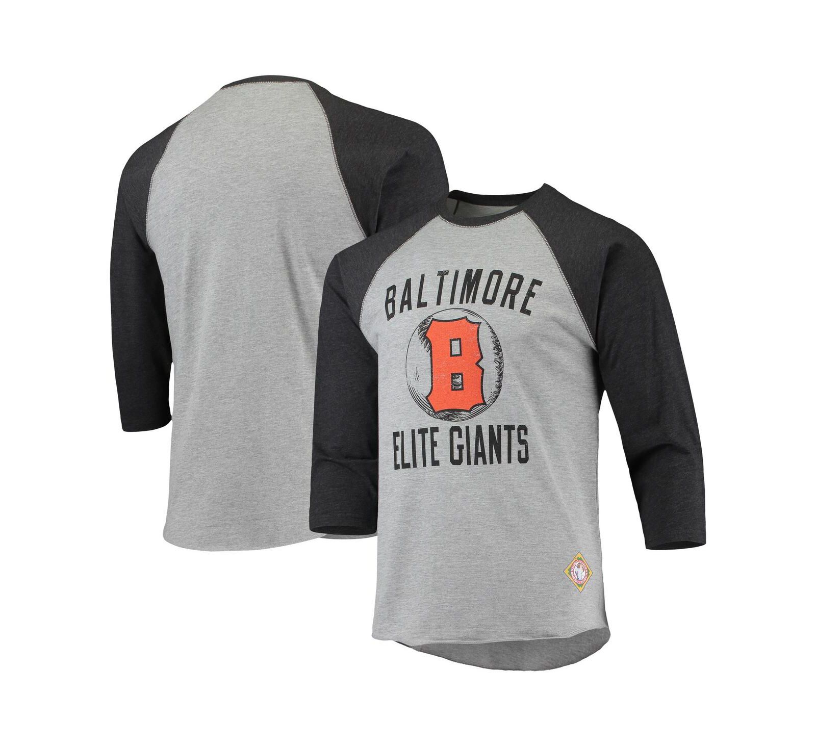 Мужской Stitches Heather Gray, Black Baltimore Elite Giants Negro League Wordmark Raglan 3/4 Sleeve T-shirt