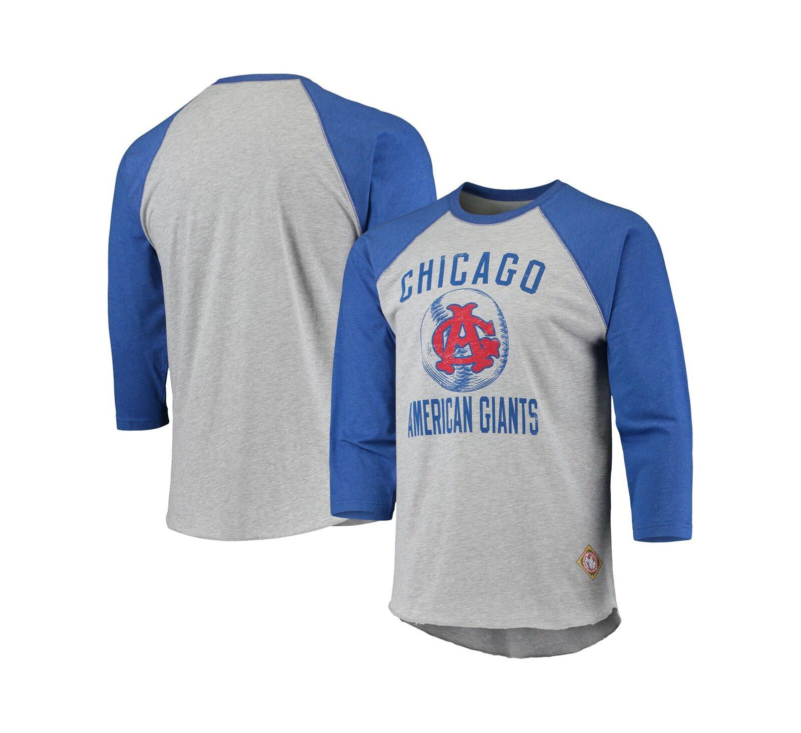 Футболка Stitches Men's Heather Gray, Royal Chicago American Giants Negro League Raglan 3/4 Sleeve