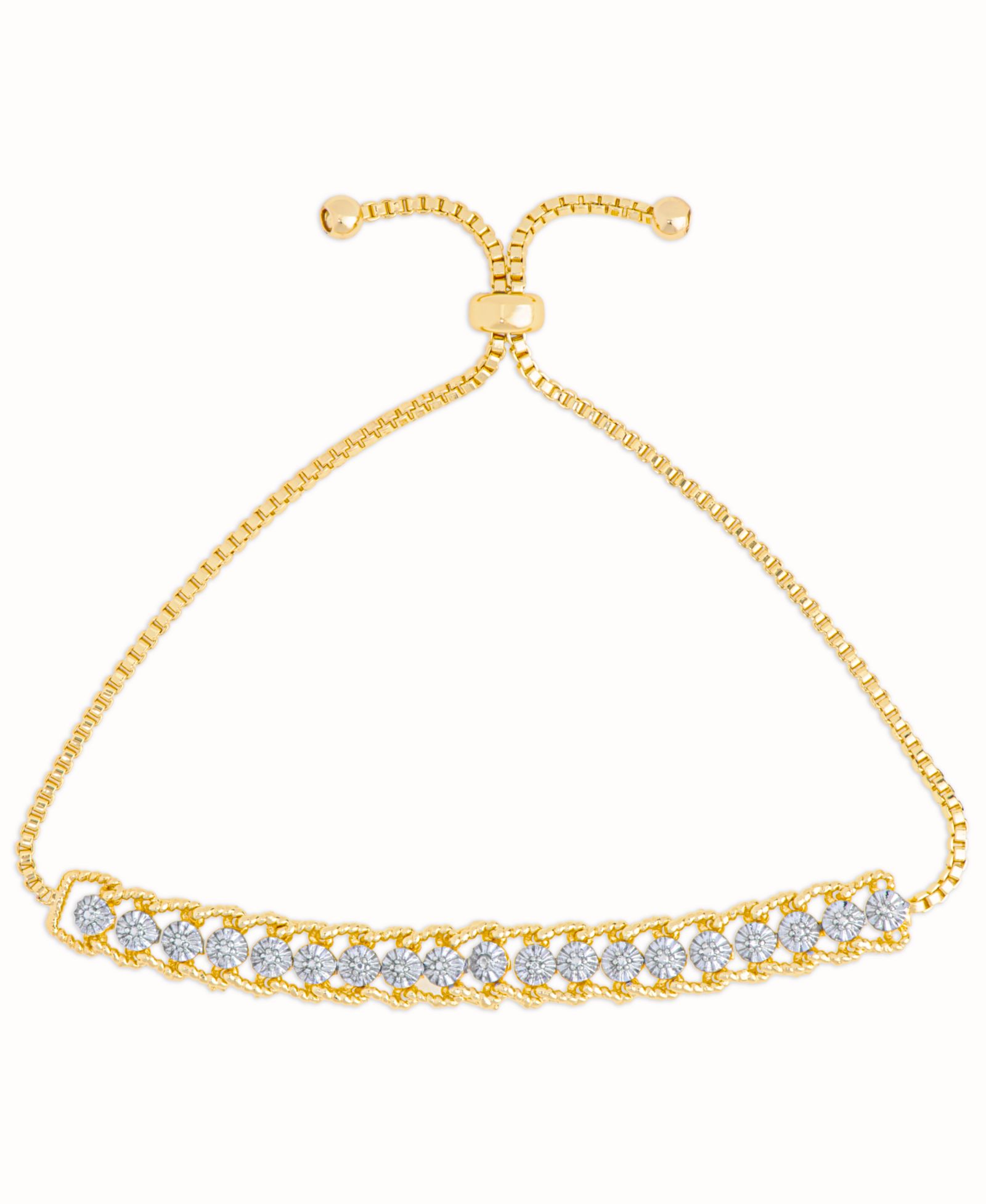 Diamond Accent Rope Edge Adjustable Bolo Bracelet in 14K Gold Plate