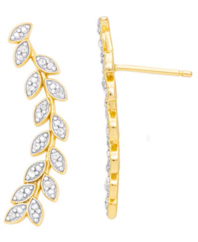 Серьги-клипсы с листьями и бриллиантовым акцентом в 14K Gold Plate и серебре