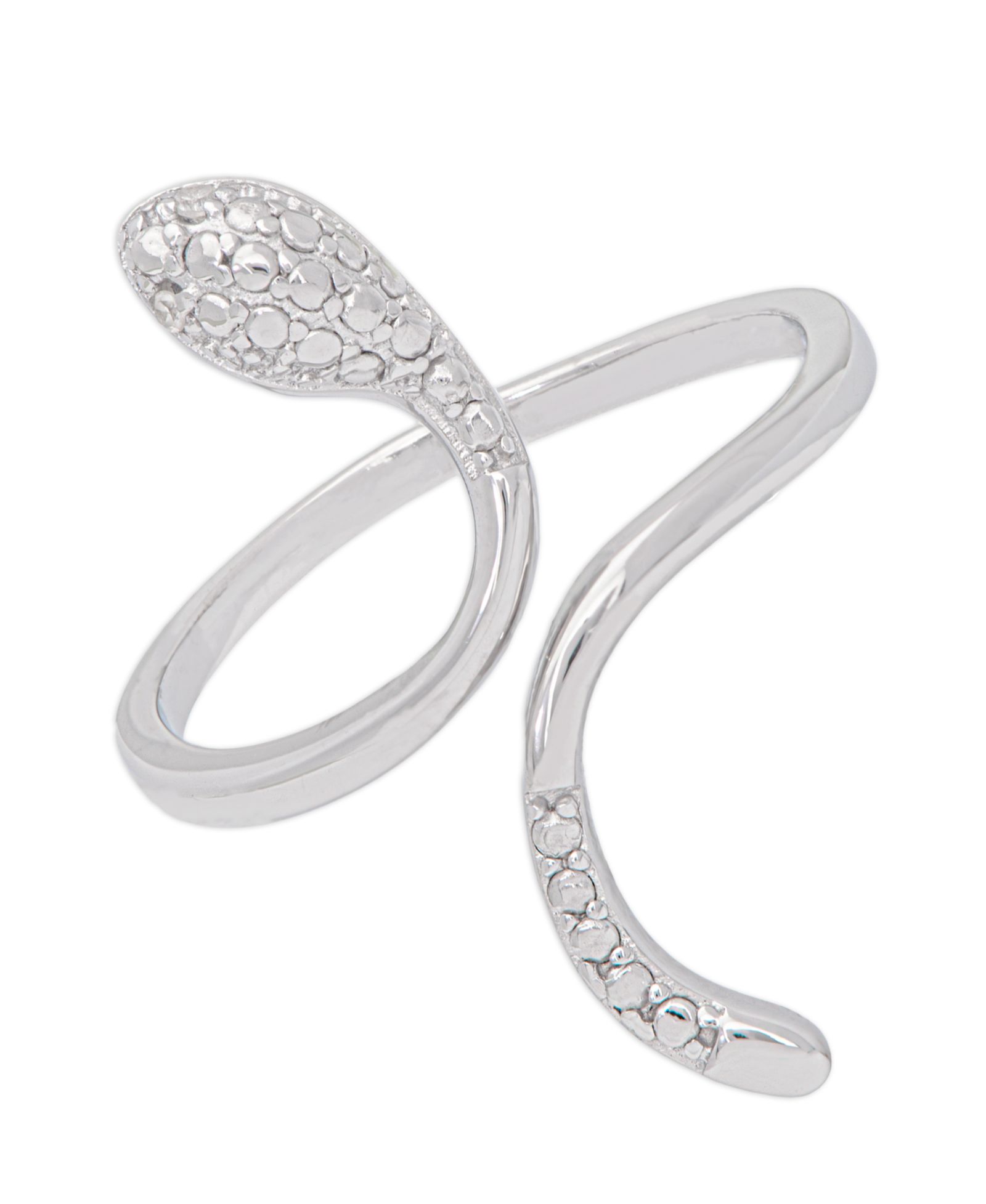 Diamond Accent Snake Ring in Fine Silver Plate