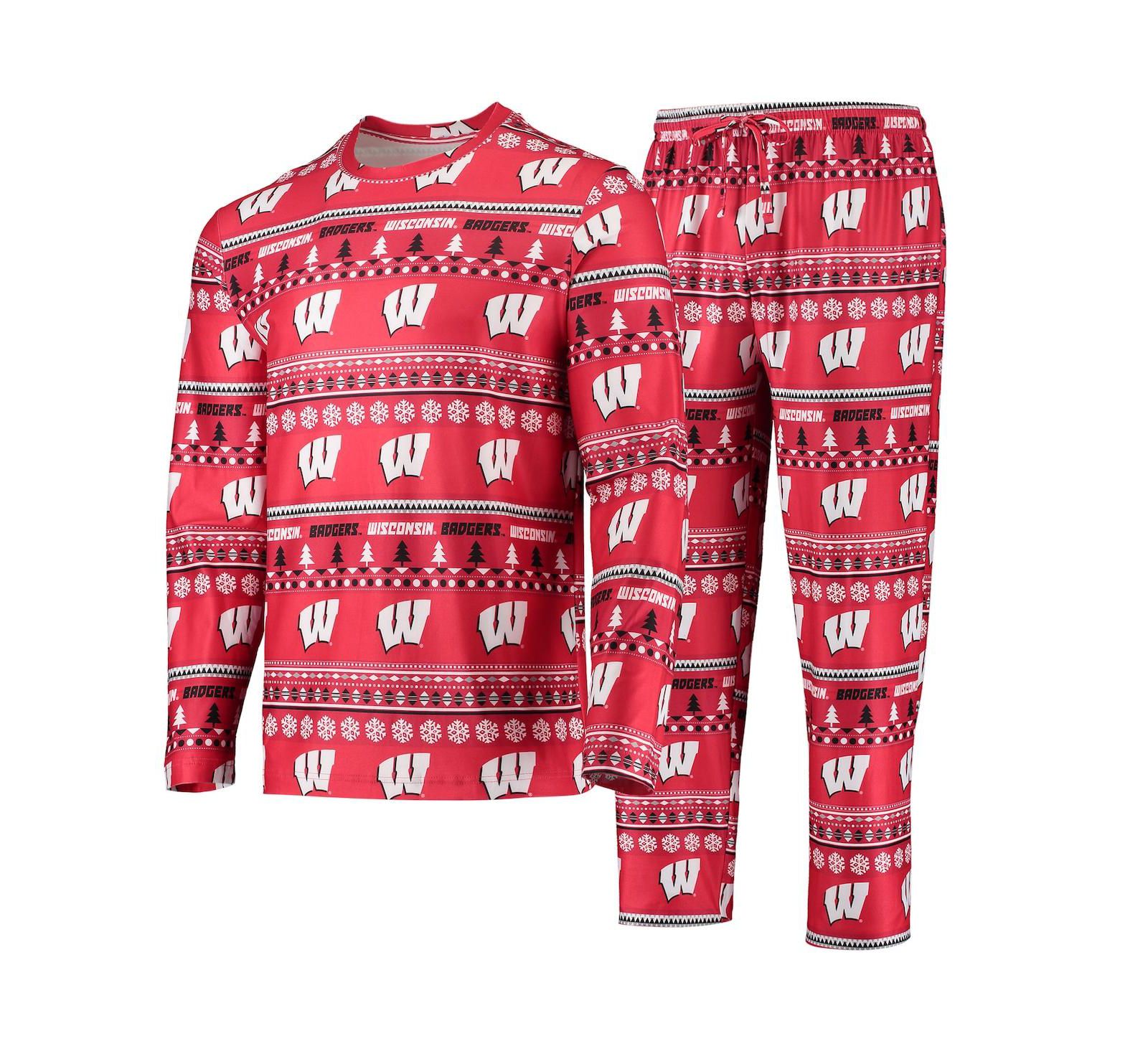 Мужской комплект для сна Concepts Sport Red Wisconsin Badgers: футболка с длинным рукавом, штаны и уютный свитер