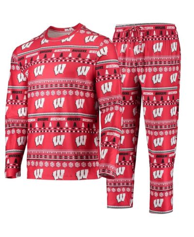 Мужской комплект для сна Concepts Sport Red Wisconsin Badgers: футболка с длинным рукавом, штаны и уютный свитер