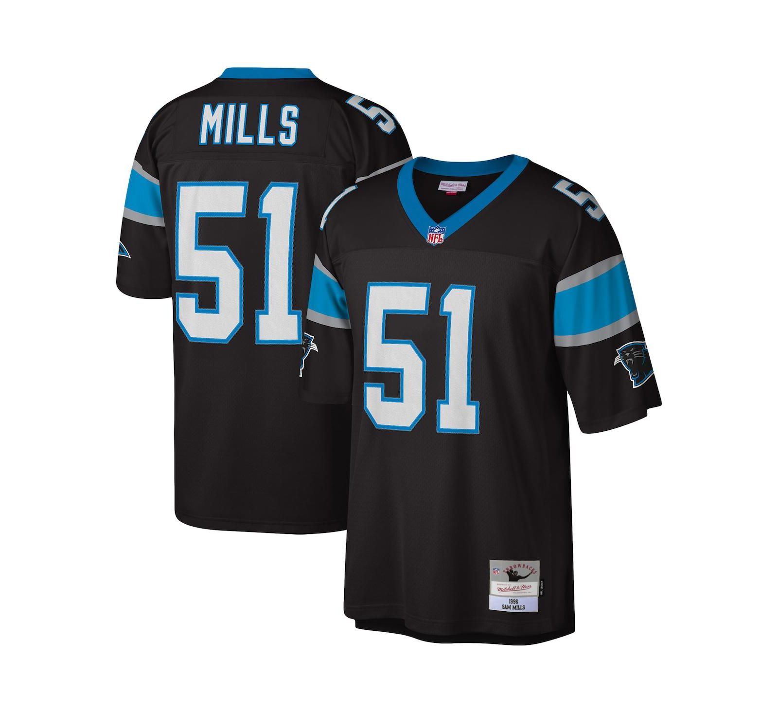 Мужская Mitchell & Ness Sam Mills черная реплика джерси Carolina Panthers Legacy