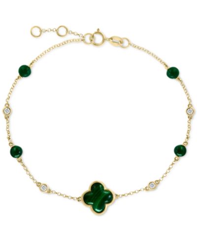 EFFY® Malachite & Diamond (1/20 ct. t.w.) Chain Bracelet in 14k Gold