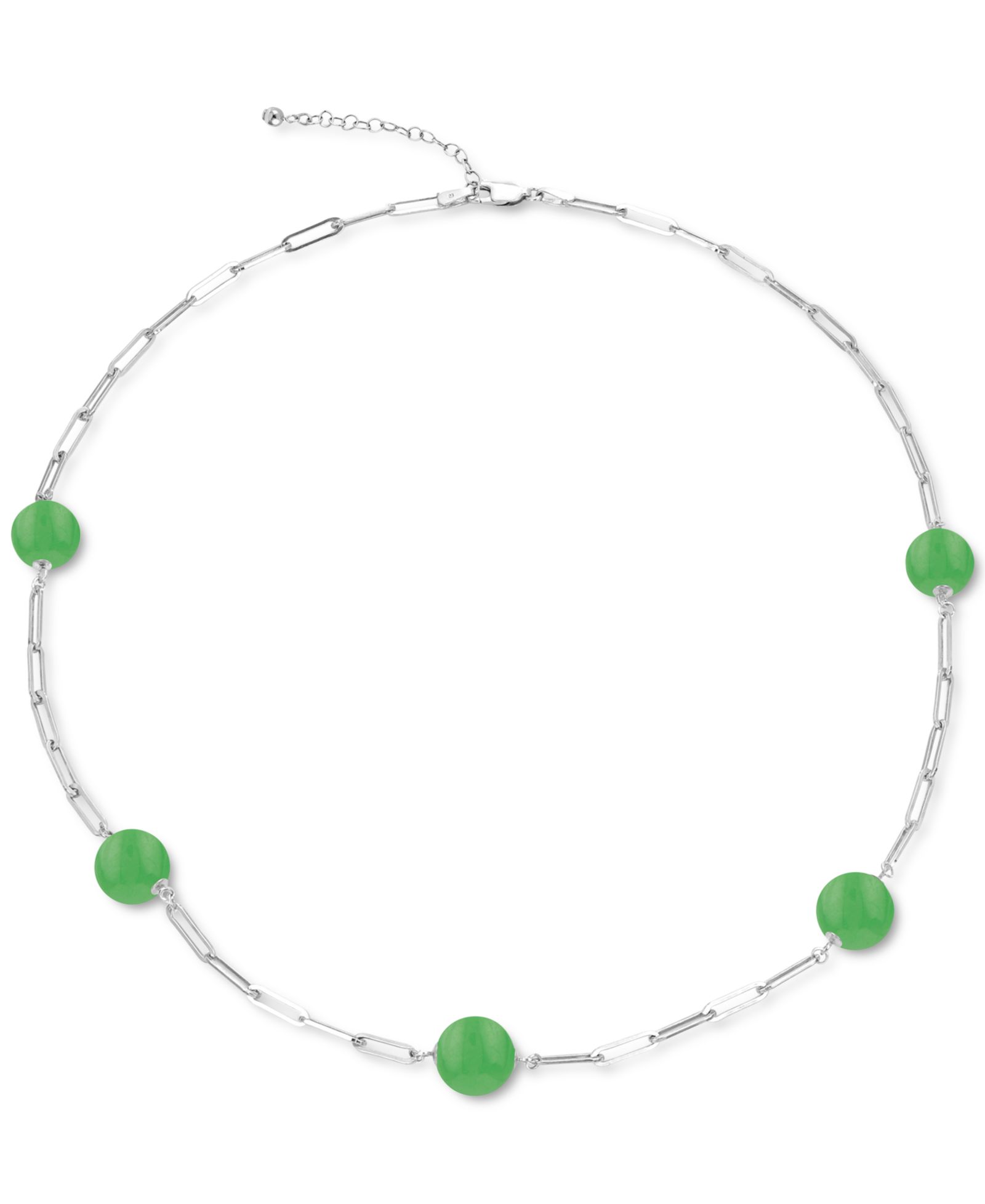 Ожерелье Dyed Green Jade Paperclip Sterling Silver 18" + 1-1/2" extender