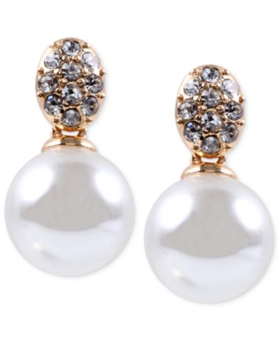 Серьги Anne Klein с золотистым покрытием, кристаллами и жемчугом из стекла