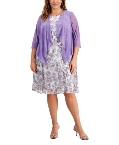 Connected Plus Size Printed Dress and Mesh Jacket