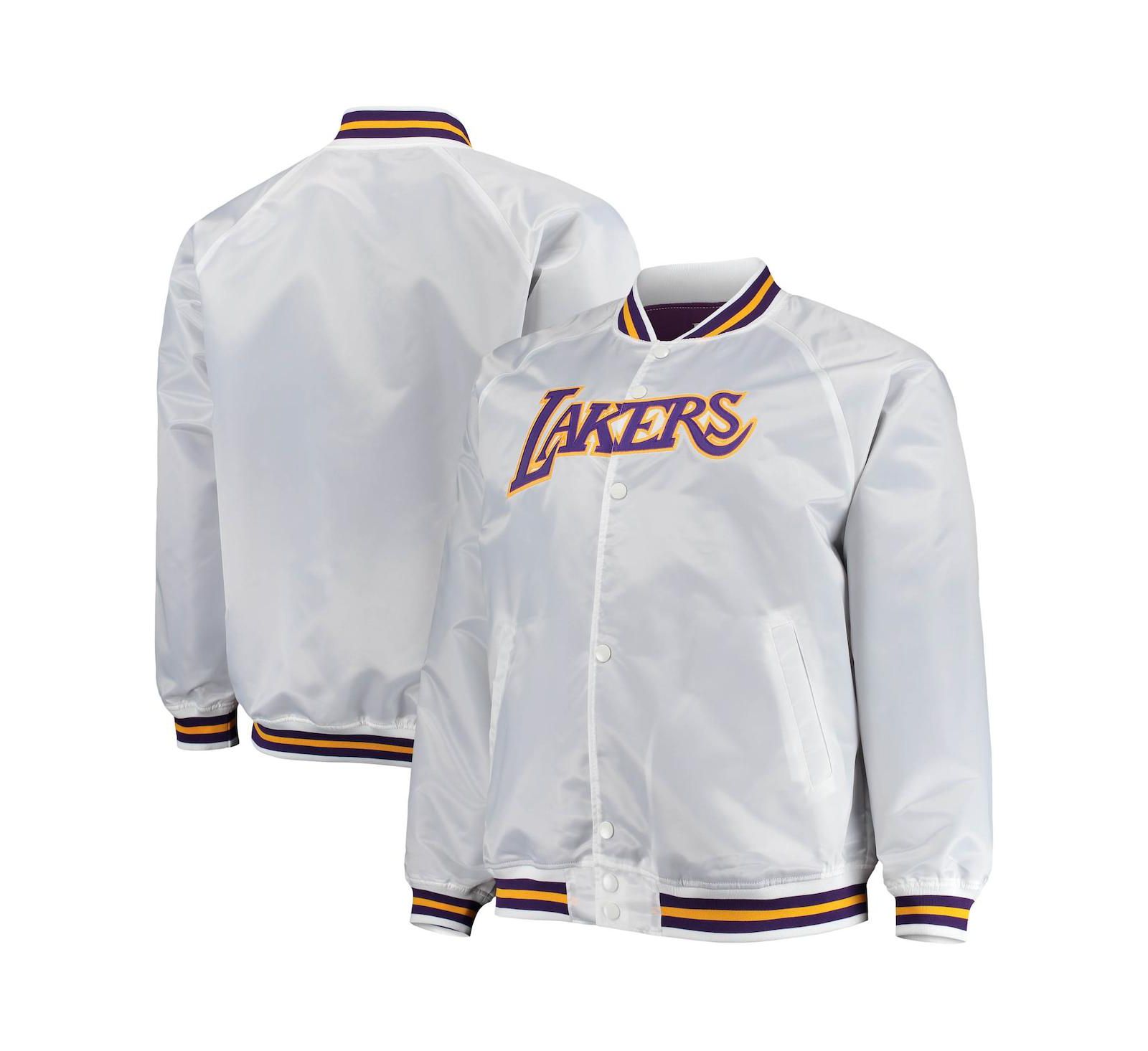 Men's Mitchell & Ness White Los Angeles Lakers Big and Tall Hardwood Classics Raglan Satin Full-Snap Jacket