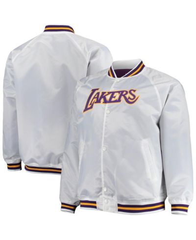 Мужская куртка Mitchell & Ness белая Los Angeles Lakers Big and Tall Hardwood Classics Raglan Satin Full-Snap