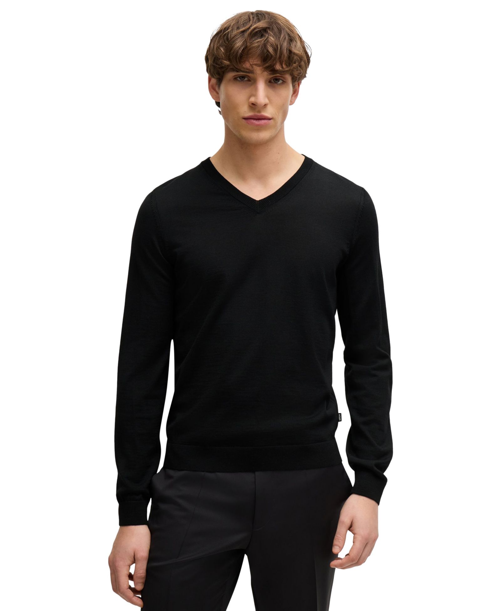 Hugo Boss Мужской джемпер с V-образным вырезом из шерсти мериносового состава, Slim-Fit