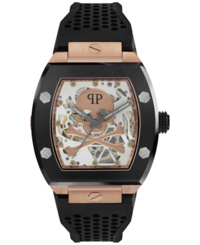 Мужские автоматические часы Philipp Plein The $keleton с черным силиконовым ремешком 44mm