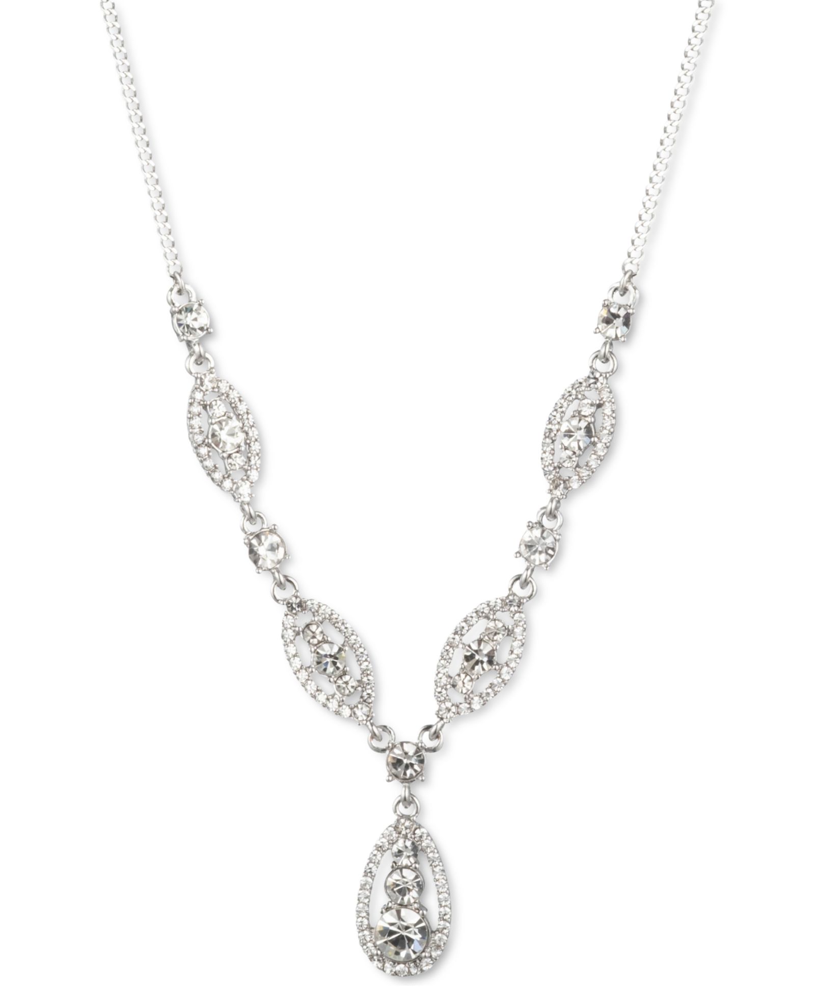 Givenchy Crystal Trio Lariat Necklace, 16" + 3" extender