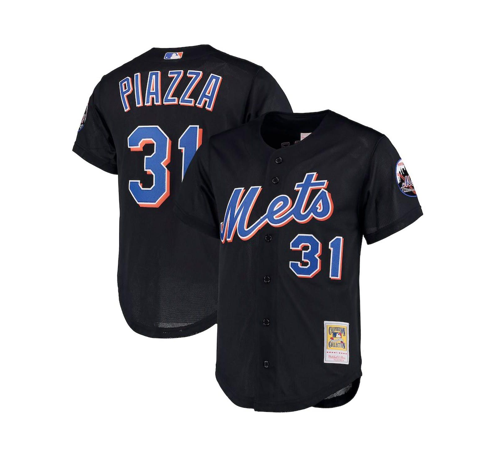 Мужской Mike Piazza Black New York Mets Big and Tall Cooperstown Collection Mesh Button-Up Jersey