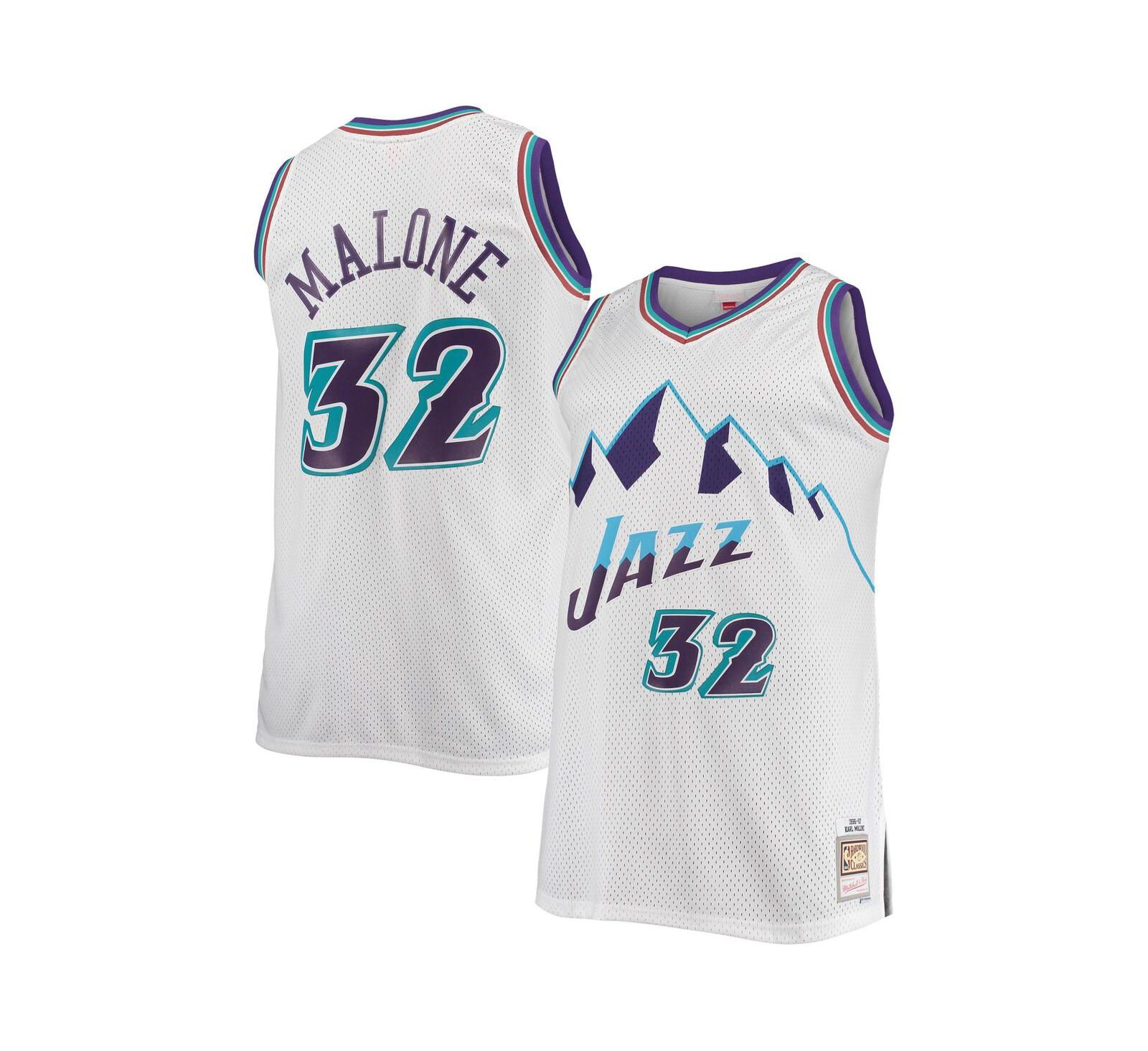Мужская джерси Mitchell & Ness Karl Malone White Utah Jazz Hardwood Classics