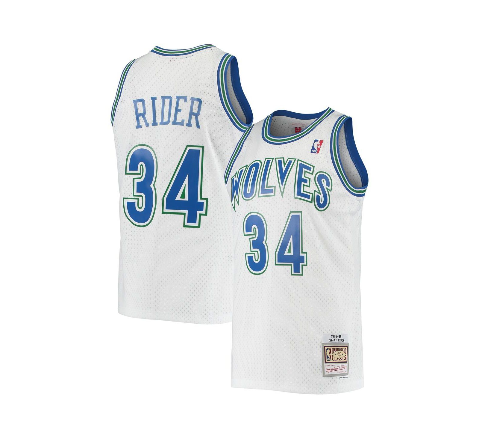 Мужская джерси Mitchell & Ness Isaiah Rider White Minnesota Timberwolves 1995-96 Hardwood Classics Swingman