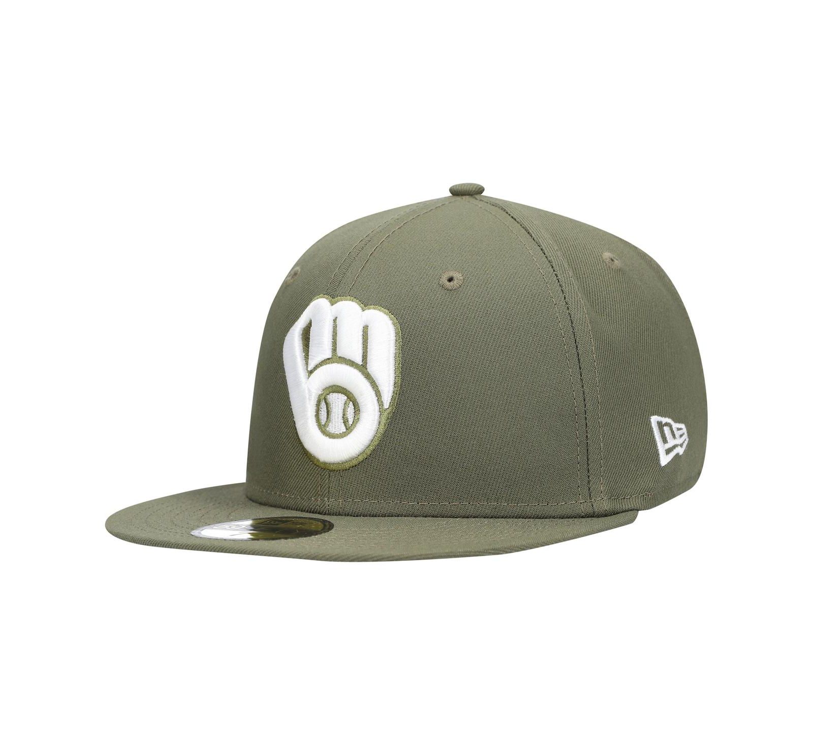 Мужская кепка New Era 59Fifty Milwaukee Brewers Logo белая оливковая