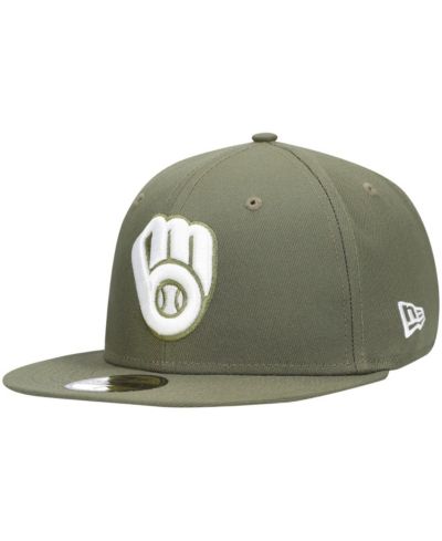 Мужская кепка New Era 59Fifty Milwaukee Brewers Logo белая оливковая