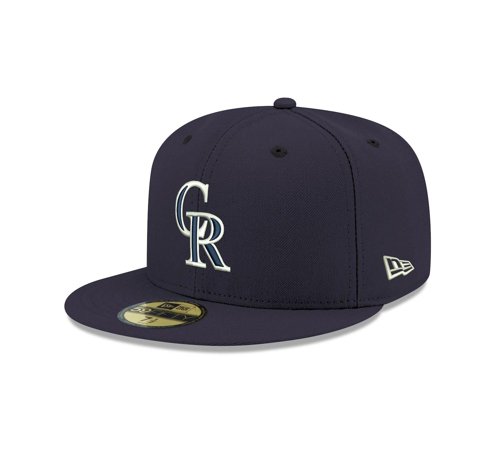 Men's Navy Colorado Rockies Logo White 59FIFTY Fitted Hat