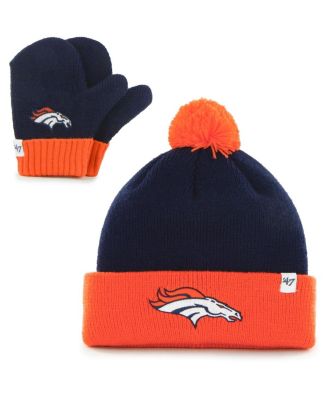 '47 Brand Детский набор: вязаная шапка с помпоном и варежки, Denver Broncos, темно-синий и оранжевый