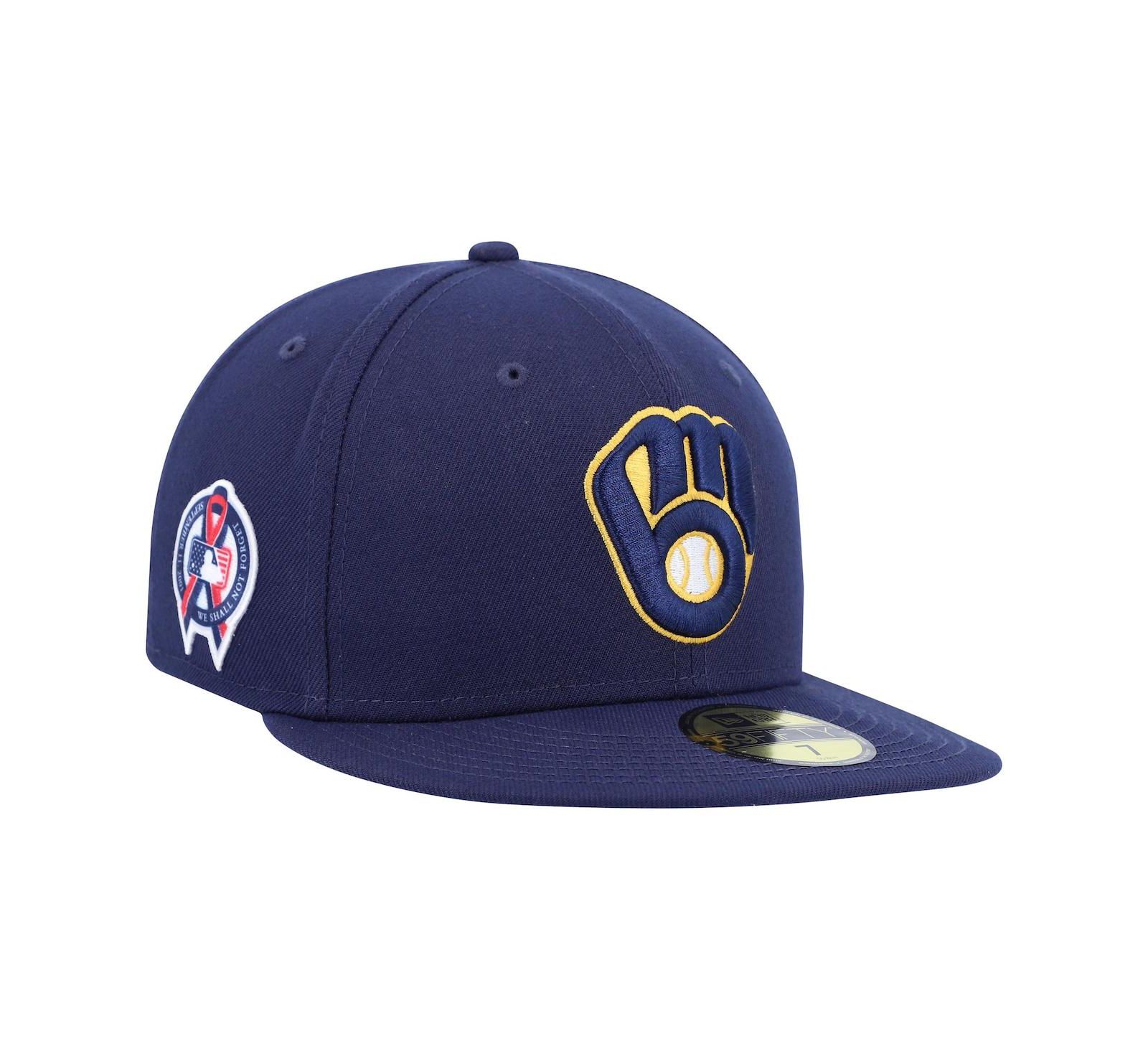 Men's Navy Milwaukee Brewers 9, 11 Memorial Side Patch 59Fifty Fitted Hat