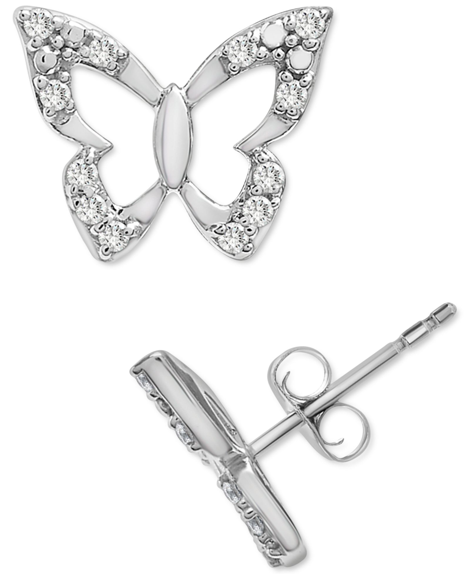 Wrapped™ серьги-гвоздики Diamond Butterfly (1/10 ct. t.w.) в 14k белом золоте