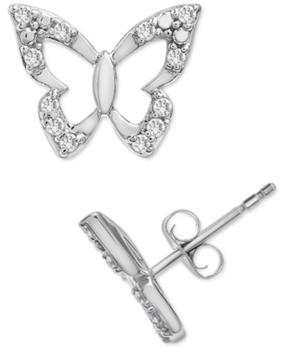 Wrapped™ Diamond Butterfly Stud Earrings (1/10 ct. t.w.) in 14k White Gold, Created for Macy's