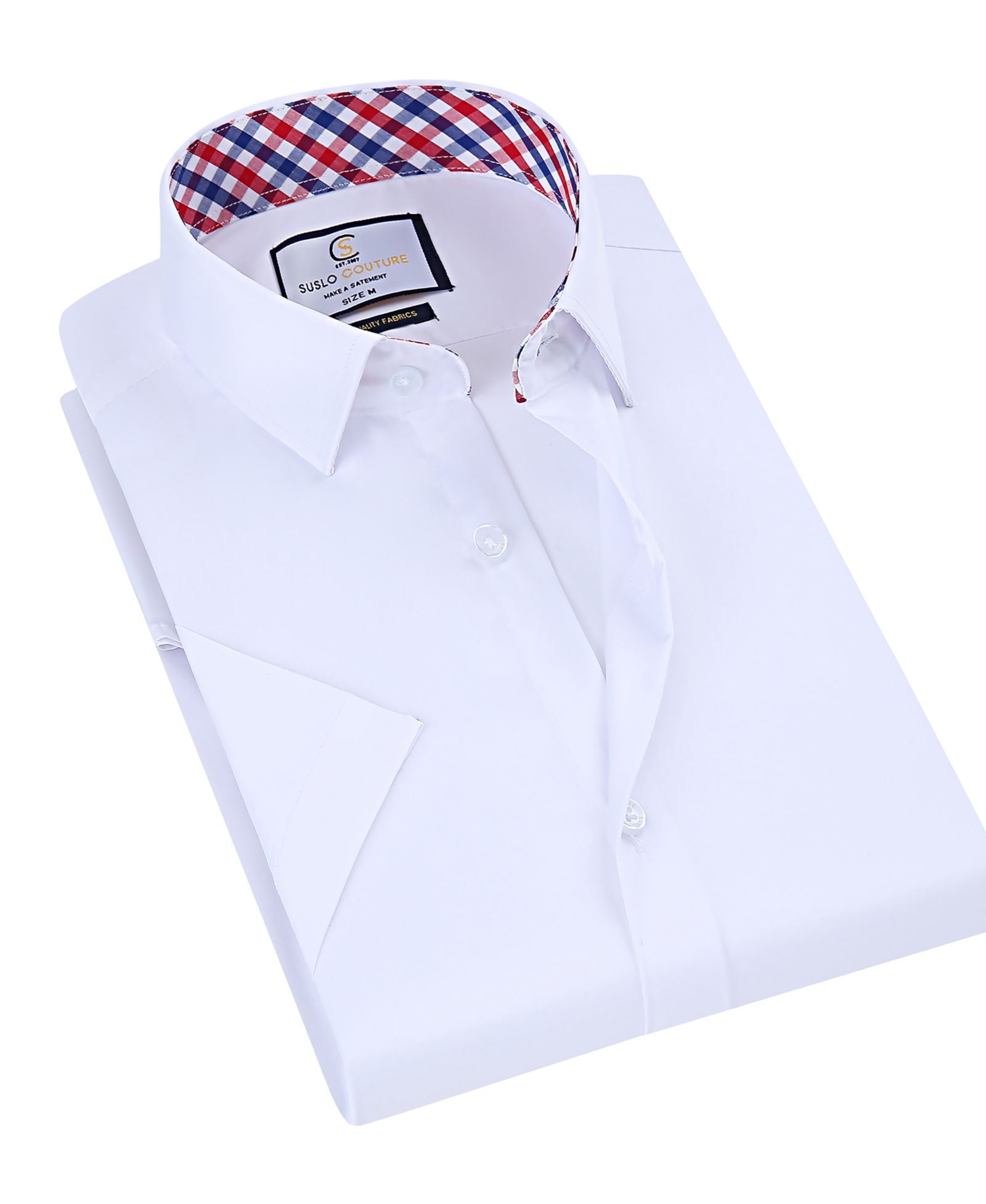 Suslo Couture Men's Slim Fit Performance Short Sleeves Solid Button Down Shirt