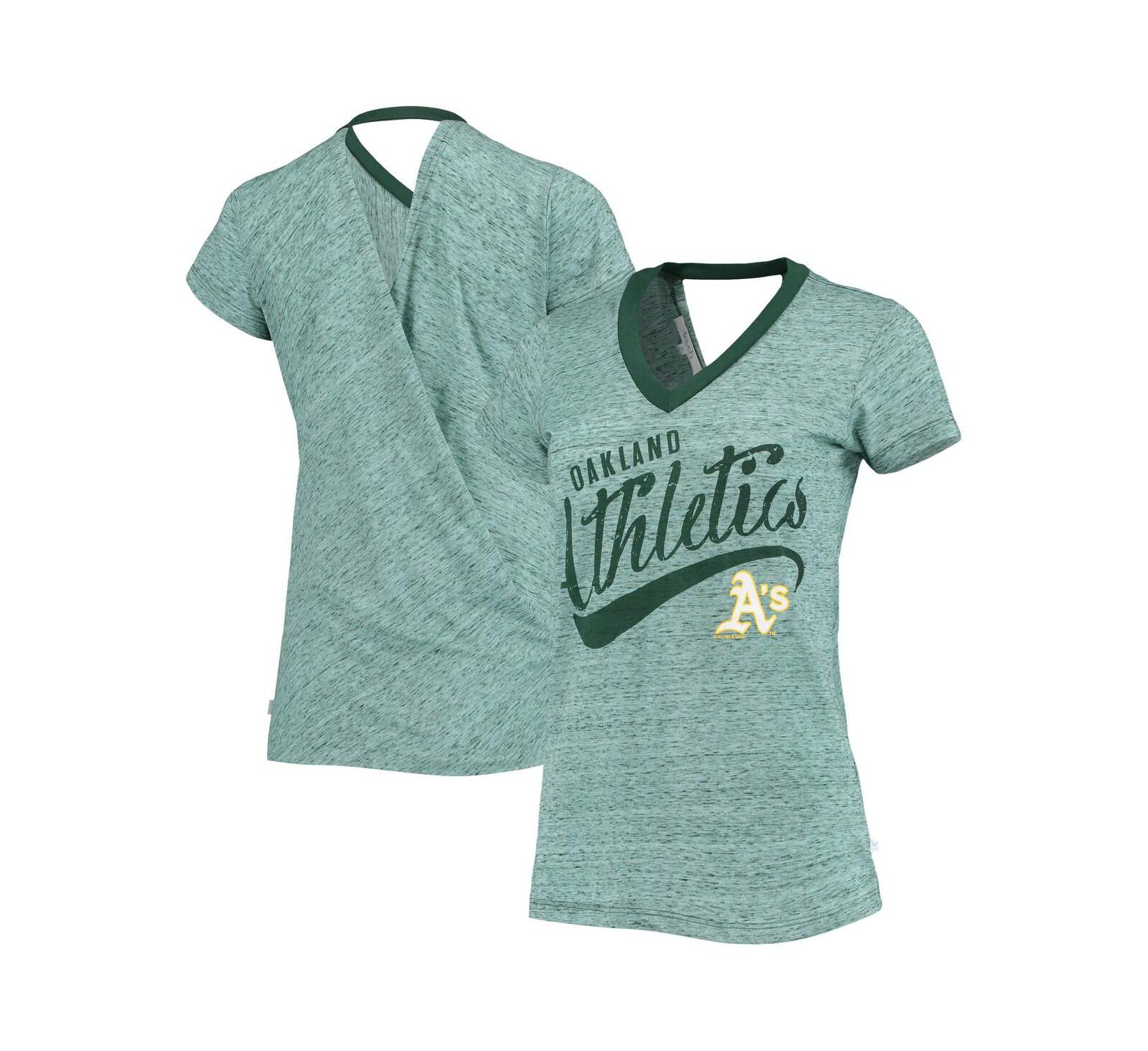 Женская футболка Touch Green Oakland Athletics Hail Mary Back Wrap Space-Dye V-Neck