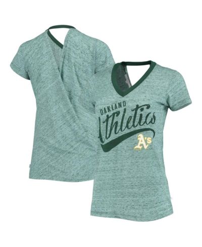 Женская футболка Touch Green Oakland Athletics Hail Mary Back Wrap Space-Dye V-Neck