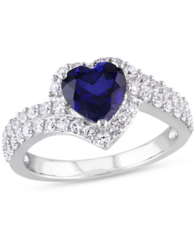 Кольцо Heart Swirl из выращенных в лаборатории синих и белых сапфиров (1-7/8 ct. t.w.) в стерлинговом серебре