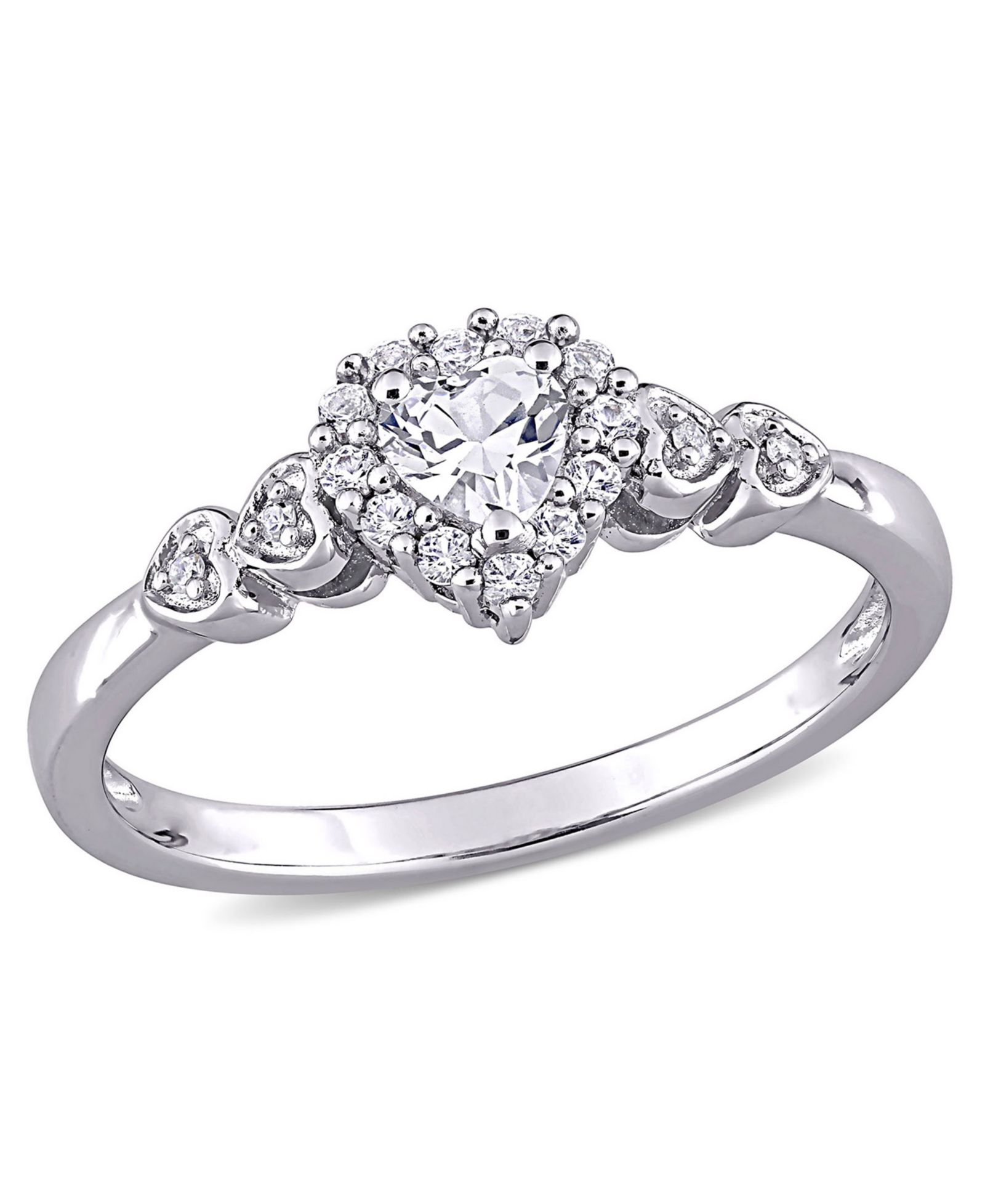 Серьги-кольца с выращенным голубым сапфиром (1/4 ct. t.w.), выращенным белым сапфиром (1/8 ct. t.w.) и бриллиантовыми акцентами в форме сердца из стерлингового серебра