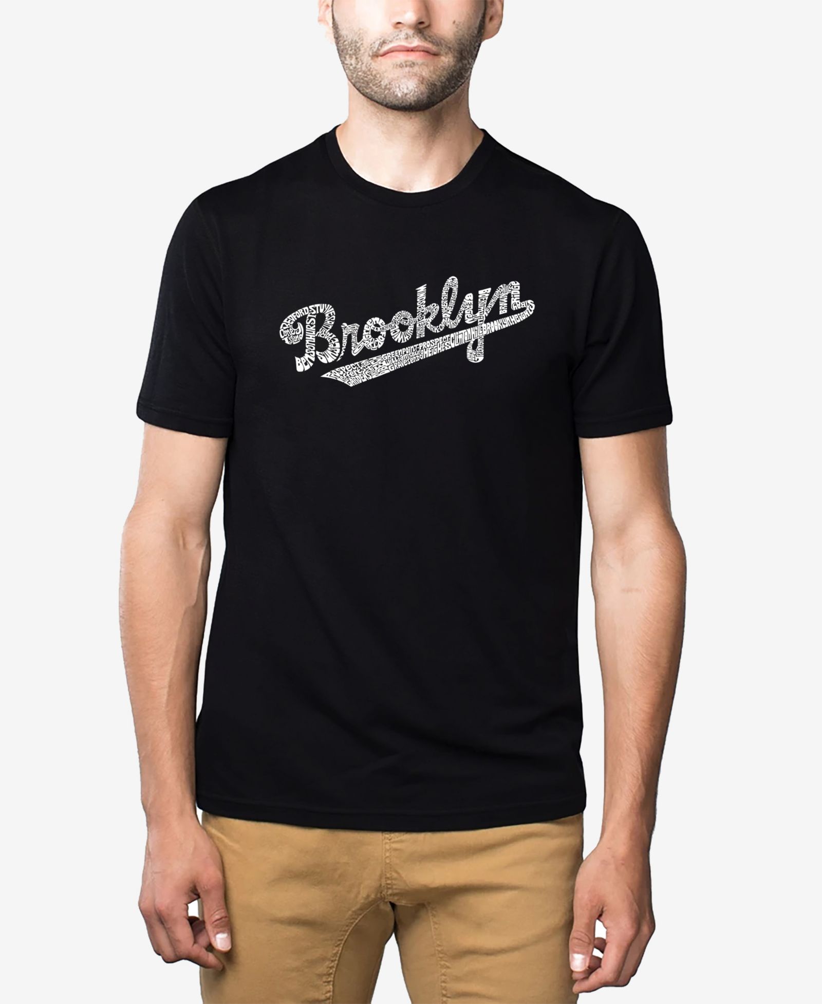LA Pop Art Men's Cotton/Poly Blend Word Art Brooklyn Neighborhoods T-shirt