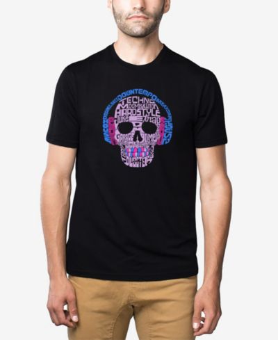 LA Pop Art Men's Cotton/Poly Blend Word Art Styles of Edm Music Skull T-shirt