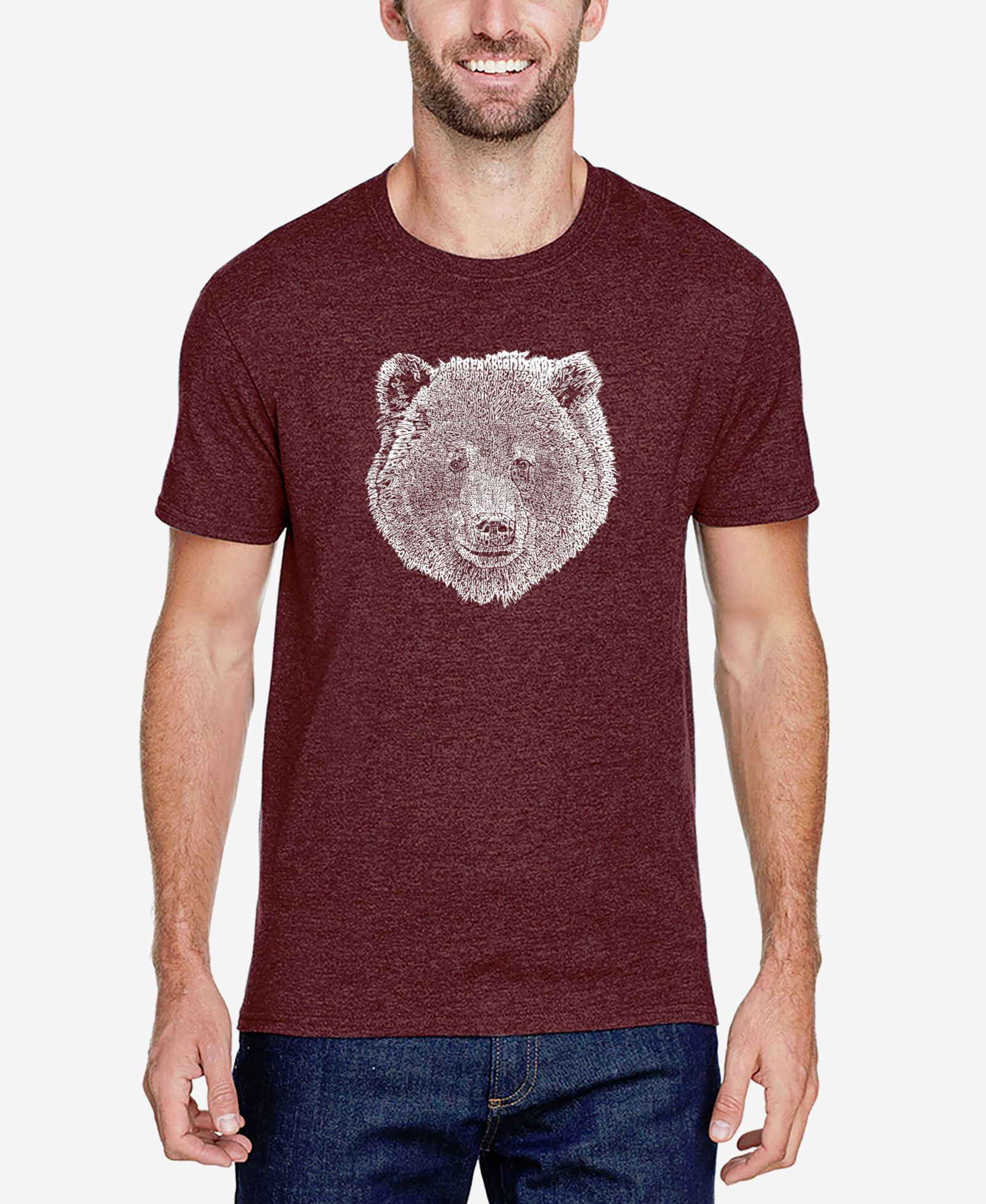 LA Pop Art Men's Cotton/Poly Blend Word Art Bear Face T-shirt