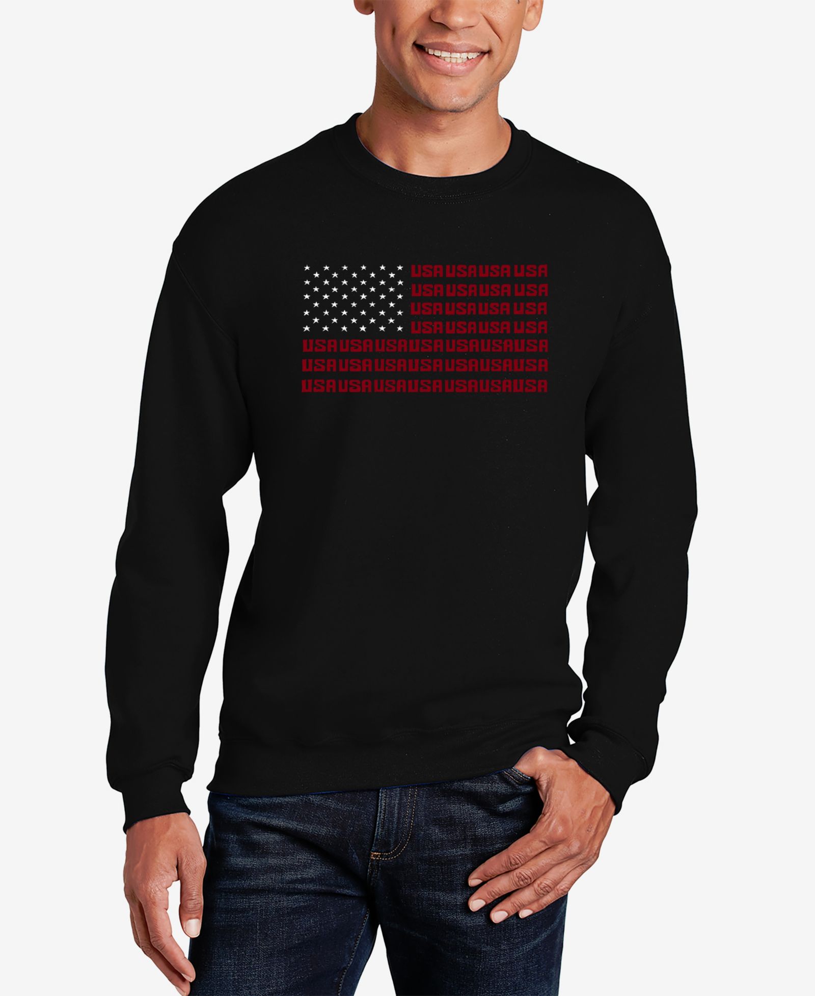 Men's Word Art USA Flag Crewneck Sweatshirt