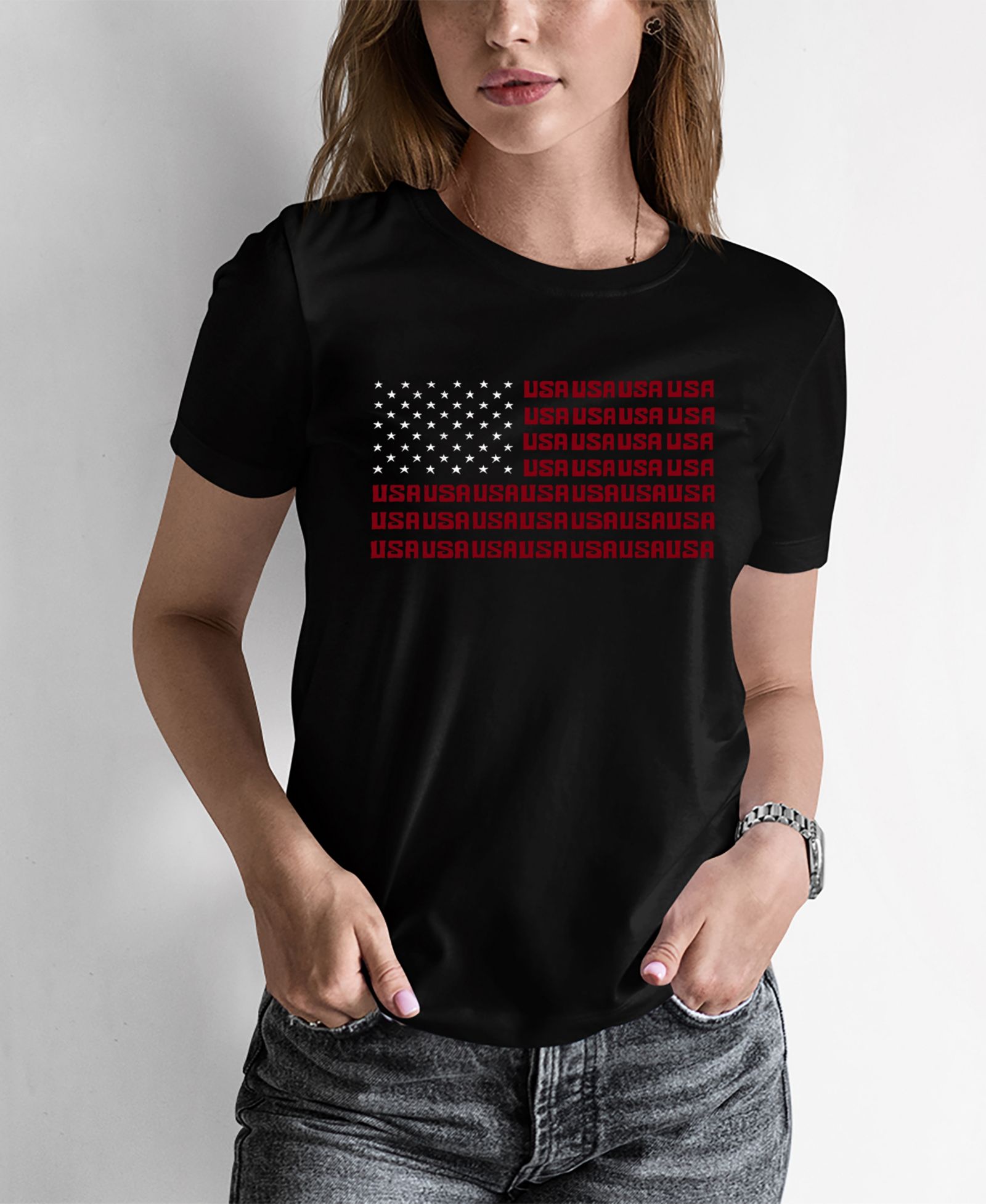 Женская футболка LA Pop Art Word Art USA Flag