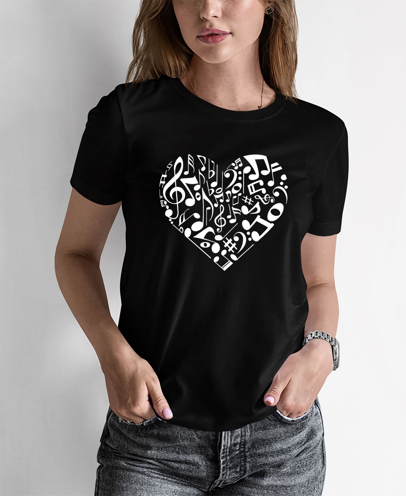 Women's Word Art Heart Notes T-shirt
