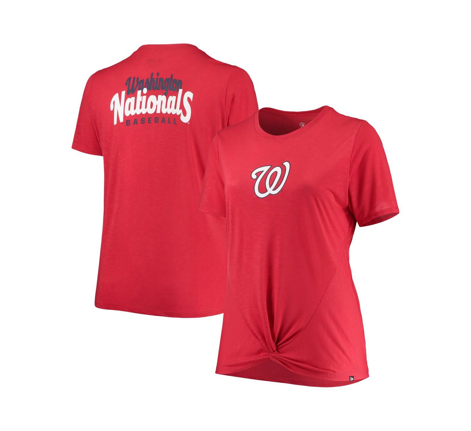 Women's New Era Red Washington Nationals Plus Size 2-Hit Front Knot T-shirt