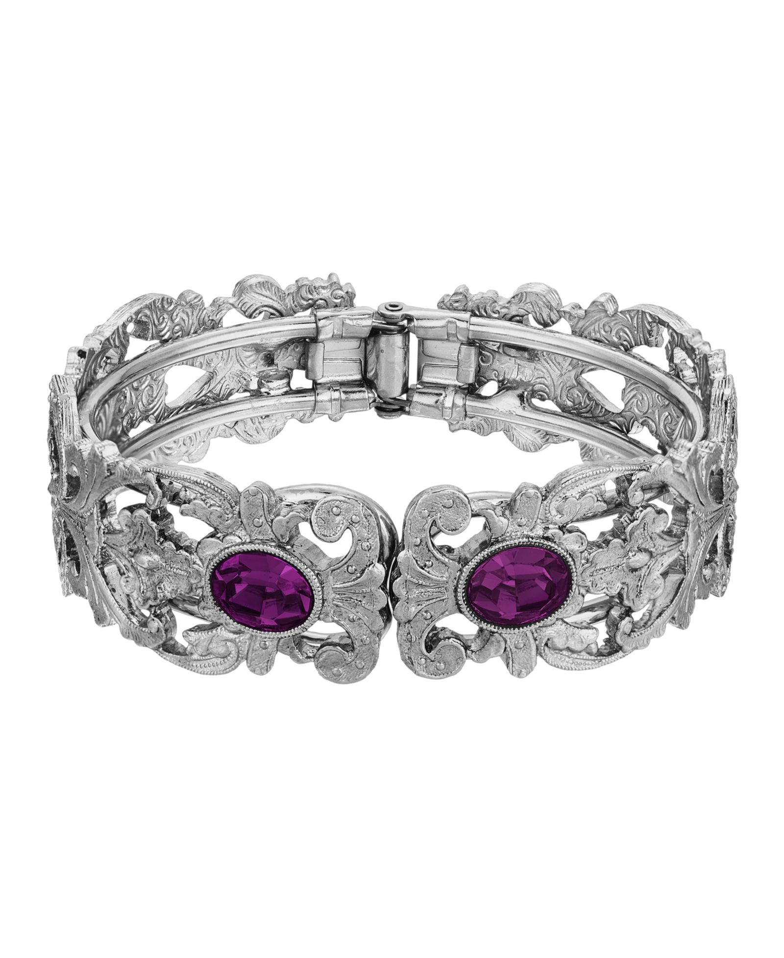 Silver-Tone with Oval Stone Bracelet