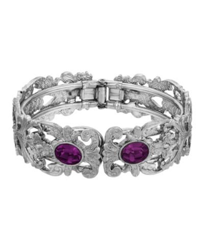 Silver-Tone with Oval Stone Bracelet