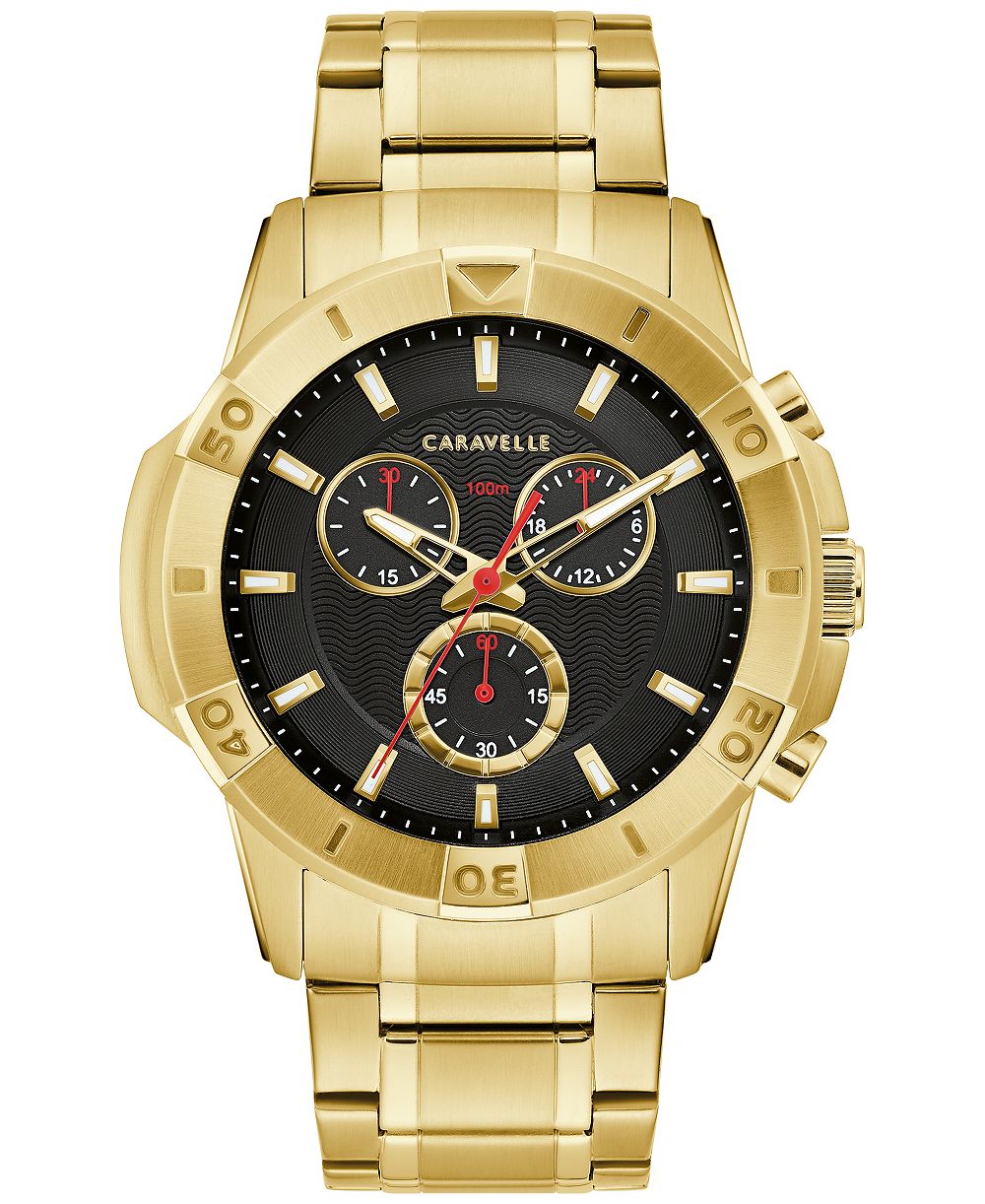 Caravelle designed by Bulova Men's Chronograph Gold Tone Stainless Steel Bracelet Watch 44mm