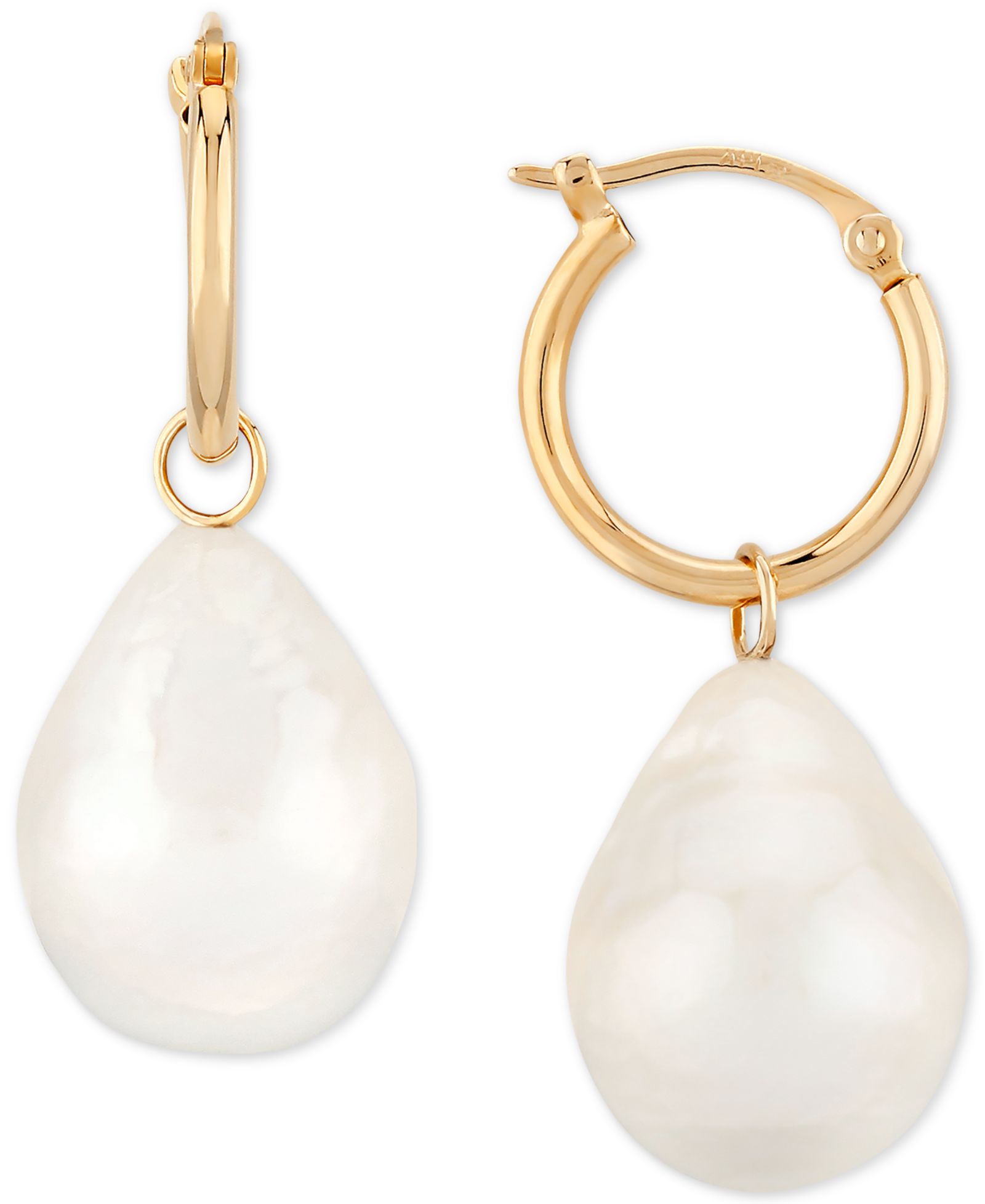 Серьги-кольца с жемчугом Freshwater Baroque (12mm) в золоте 14k