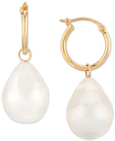 Серьги-кольца с жемчугом Freshwater Baroque (12mm) в золоте 14k