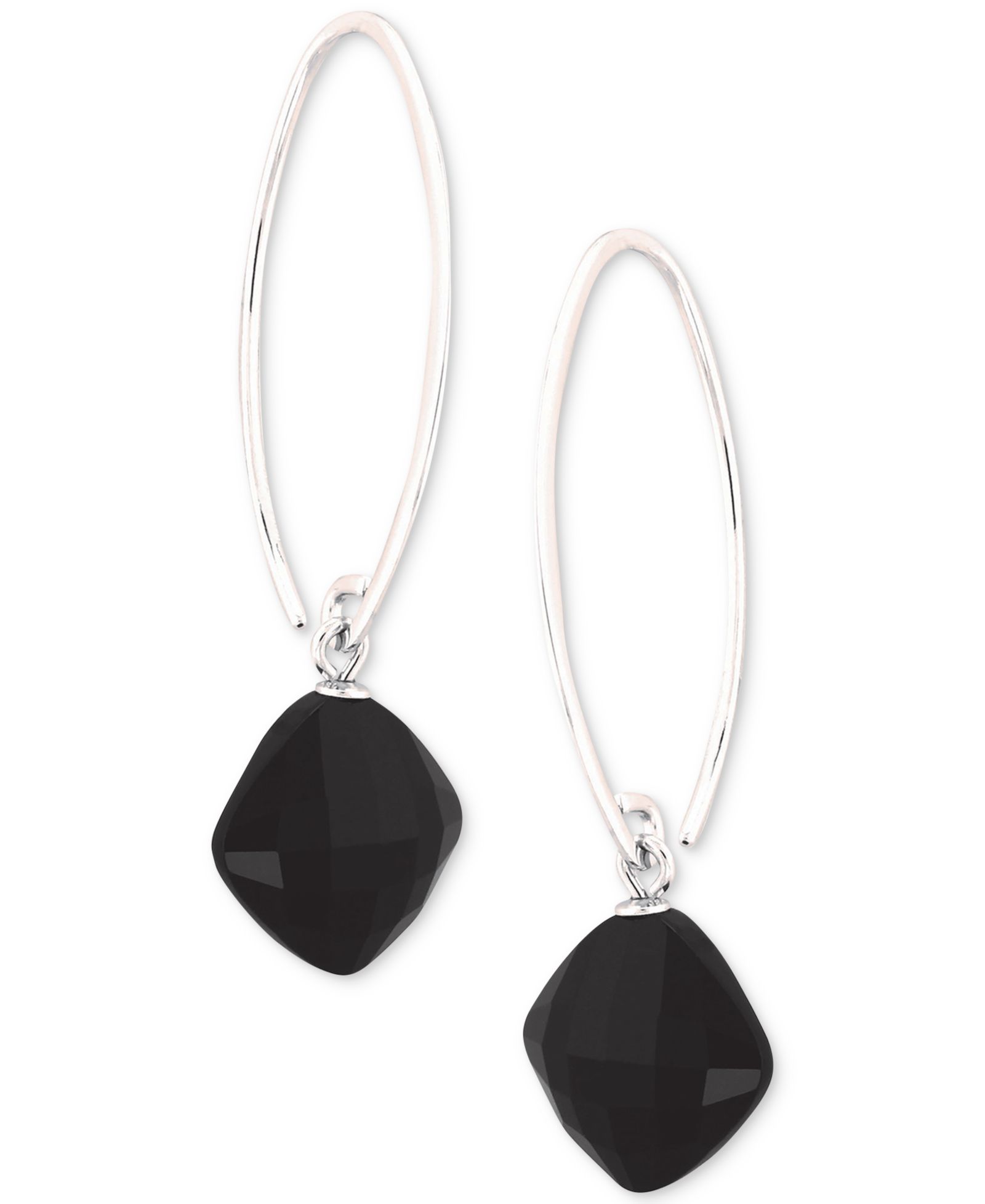 Onyx Threader Drop Earrings in Sterling Silver