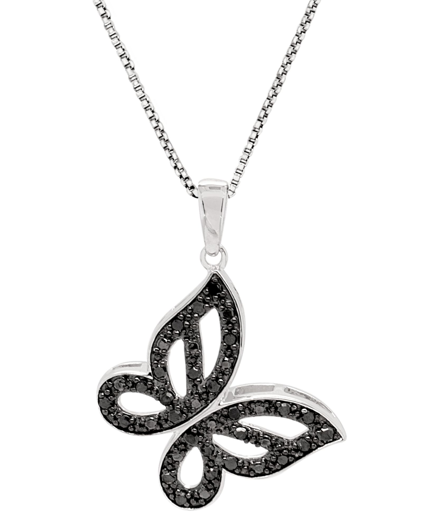 Подвеска Black Diamond Pavé Butterfly 18" из стерлингового серебра (1/6 ct. t.w.)