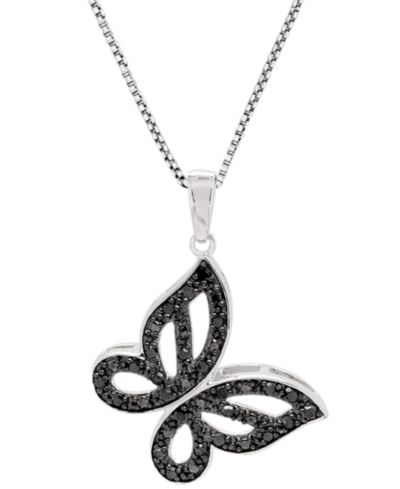 Подвеска Black Diamond Pavé Butterfly 18" из стерлингового серебра (1/6 ct. t.w.)
