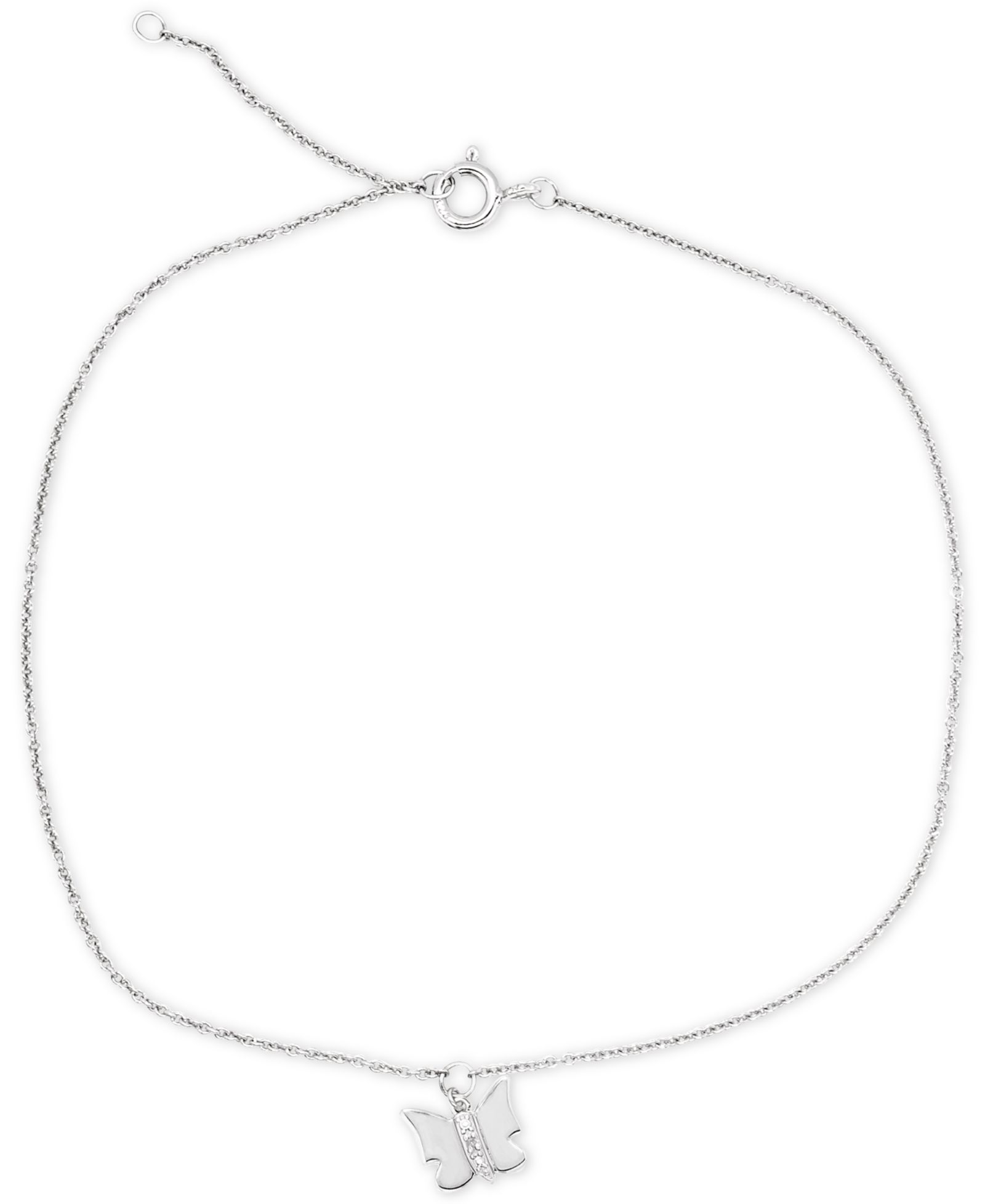 Браслет на лодыжку Macy's Diamond Accent Butterfly Ankle Bracelet Sterling Silver