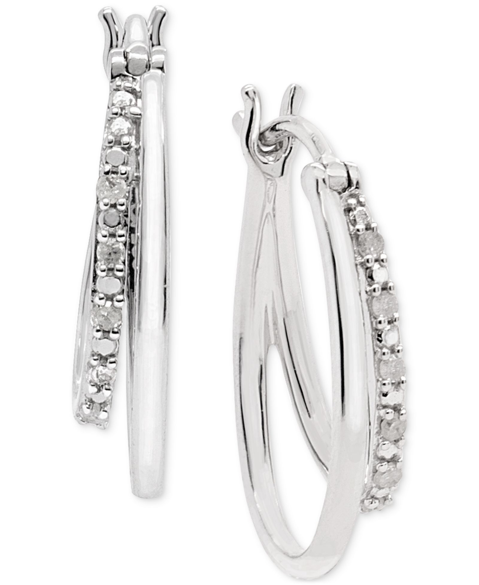 Серьги-кольца Diamond Oval в Sterling Silver, 1/10 ct. t.w.