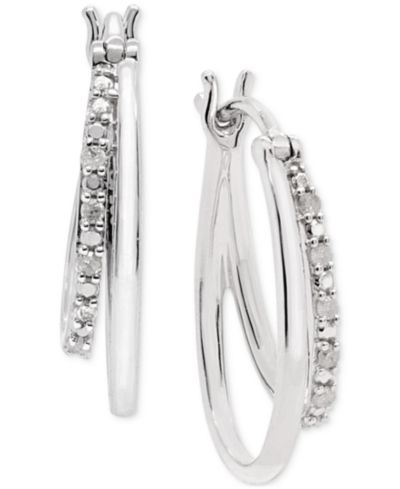 Серьги-кольца Diamond Oval в Sterling Silver, 1/10 ct. t.w.